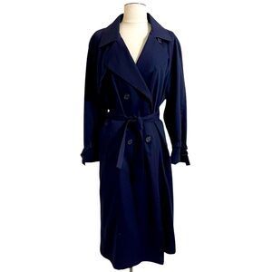 Vintage LONDON FOG Womens Navy Dolman Sleeve Belted Trench Coat Size 8 Petite
